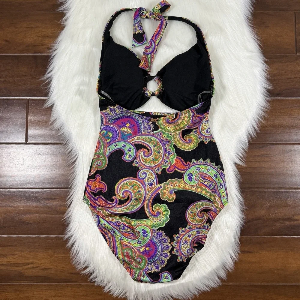 Lauren Ralph Lauren Women's Size 12 Paisley Halter Cut Out One Piece Swimsuit